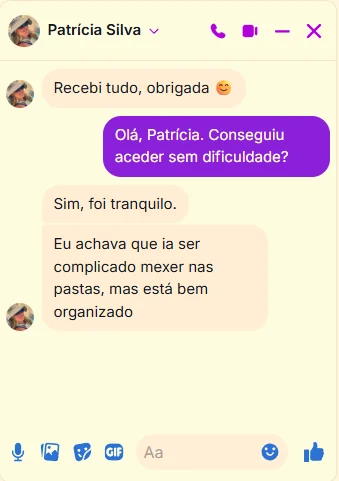 Conversa no Facebook com a cliente Patrícia Silva