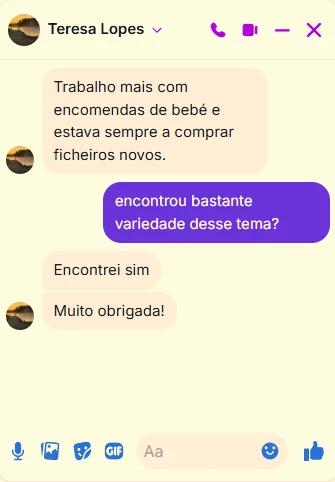 Conversa no Facebook com a cliente Teresa Lopes