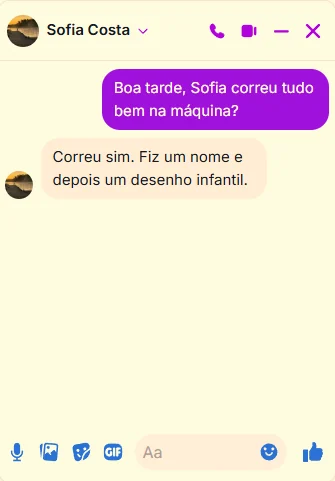 Conversa no Facebook com a cliente Sofia Costa