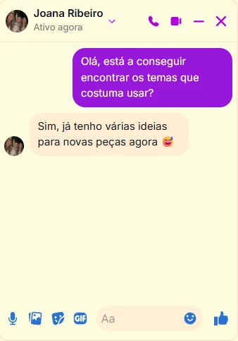 Conversa no Facebook com a cliente Joana Ribeiro