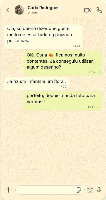 Conversa de WhatsApp com a cliente Carla Rodrigues